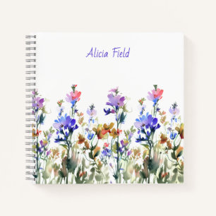 Schöne Aquarell-Wildblumen   Ihr Name Notizbuch