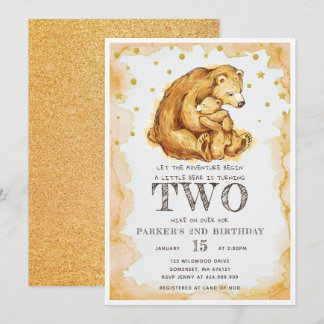 Schöne Aquarellbär Geburtstag 2. Geburtstag Einladung