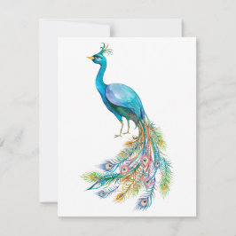 Schöne Aquarellblau-Pfauendarstellung Mitteilungskarte