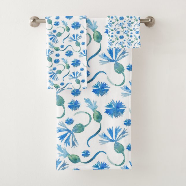 Schöne Aquarellblauen Kornblumen Badhandtuch Set (Insitu)