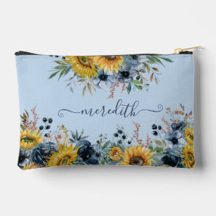 Schöne Aquarellblumen Blauer Hintergrundname Zubehörtasche