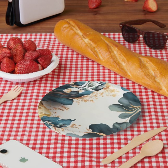 Schöne Aquarellblüte Pappteller (Picknick)