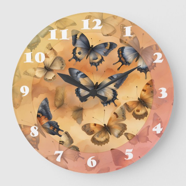 Schöne Aquarellbutterfische Große Wanduhr (Vorderseite)