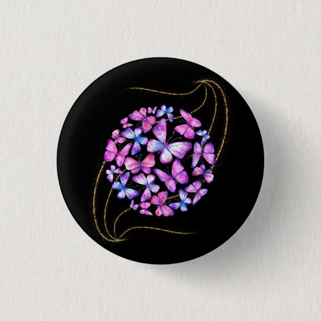 Schöne Aquarellbutterfische mit Goldblende Button (Vorderseite)