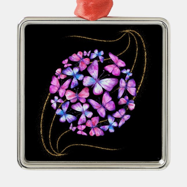 Schöne Aquarellbutterfische mit Goldblende Ornament Aus Metall (Vorne)