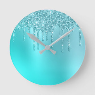 Schöne Aquarelle, blaue Minze und türkisfarbene  Runde Wanduhr