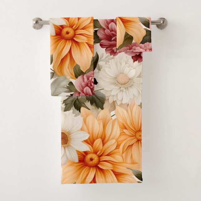 Schöne Aquarellfarbe Blütendruckorange Fall Badhandtuch Set (Insitu)
