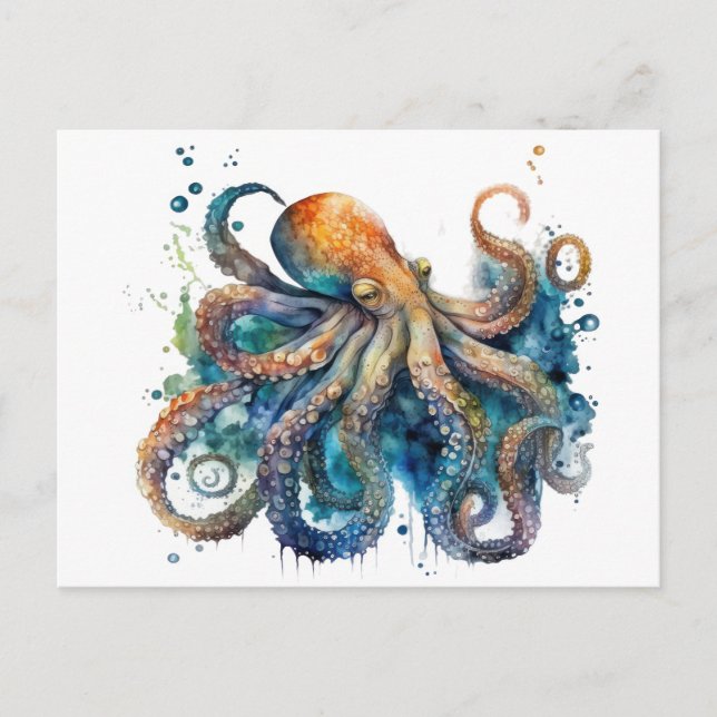 Schöne Aquarellfarbe Oktopus Postkarte (Vorderseite)