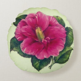 Schöne Aquarellfarbe Rosa Hibiskus Blume Rundes Kissen