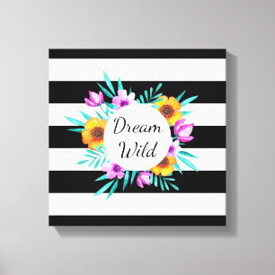 Schöne Aquarellfarben-Blume Schwarze Streifen Zit Leinwanddruck