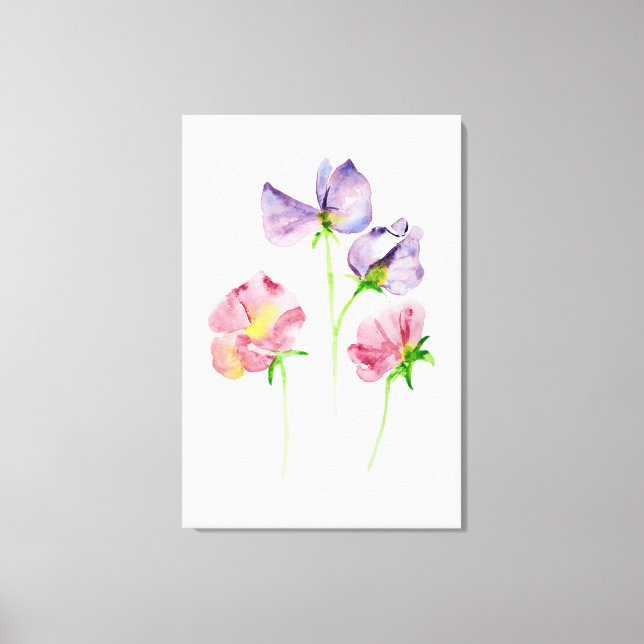 Schöne Aquarellfarben Platterbsen Rosa Lila Leinwanddruck (Vorderseite)