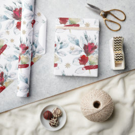 Schöne Aquarellfarben-Rose mit Wintervibes Geschenkpapier