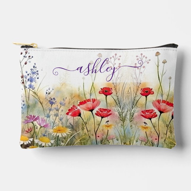 Schöne Aquarellfarben Wildblumen Garten Name Zubehörtasche (Vorderseite)