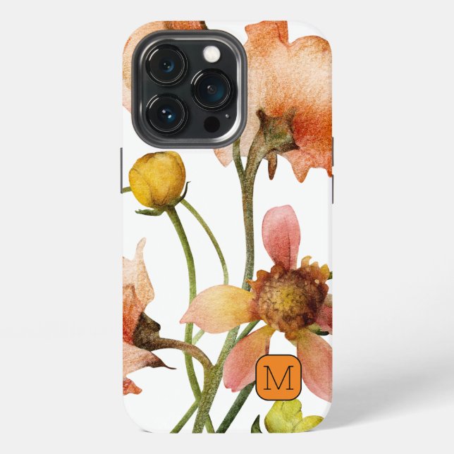 Schöne Aquarellfarben Wildblumen Orange Initial iPhone 13 Pro Hülle (Hinten)