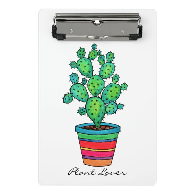 Schöne Aquarellkaktus in schöner Quelle Mini Klemmbrett (Vorderseite)