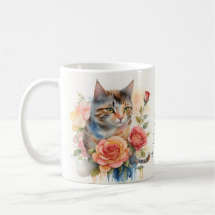 Schöne Aquarellkatze mit eigener Meldung Kaffeetasse
