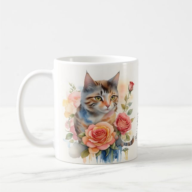 Schöne Aquarellkatze mit eigener Meldung Kaffeetasse (Links)
