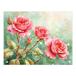 Schöne Aquarellmalerei auf Rote Rosen Fotodruck