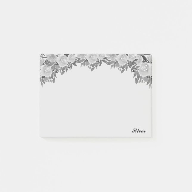 Schöne Aquarellsilber-Blume und Kalligraphie Post-it Klebezettel (Vorderseite)