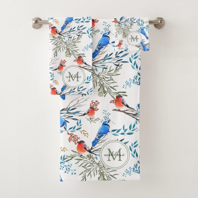 Schöne Aquarellvögel und Foliage Muster Badhandtuch Set (Insitu)