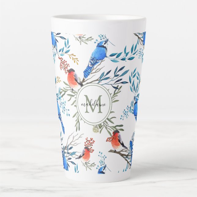 Schöne Aquarellvögel und Foliage Muster Milchtasse (Vorderseite)