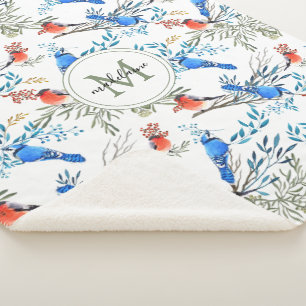 Schöne Aquarellvögel und Foliage Muster Sherpadecke