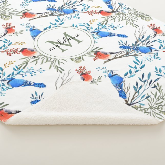 Schöne Aquarellvögel und Foliage Muster Sherpadecke (3/4)