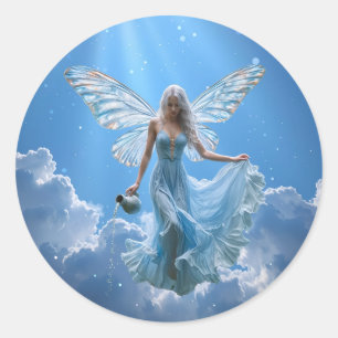 Schöne Aquarius Fairy in den Wolken Runder Aufkleber