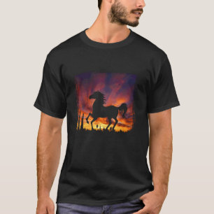 Schöne Arabische Pferde Sonnenuntergang Silhouette T-Shirt