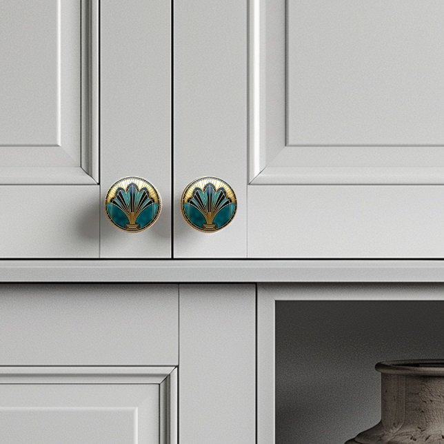 Schöne Art Deco Abstrakt FloralTürkis Gold Keramikknauf (Von Creator hochgeladen)