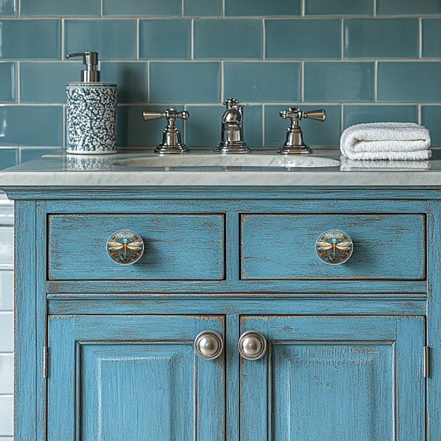 Schöne Art Deco Dragonfly Gemis Türkis Gold Keramikknauf (Von Creator hochgeladen)