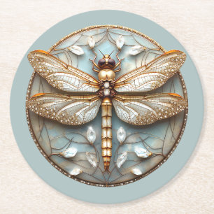 Schöne Art Deco Dragonfly Gold Diamanten Runder Pappuntersetzer