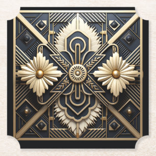 Schöne Art Deco Elfenbein Creme Gold Schwarz Untersetzer