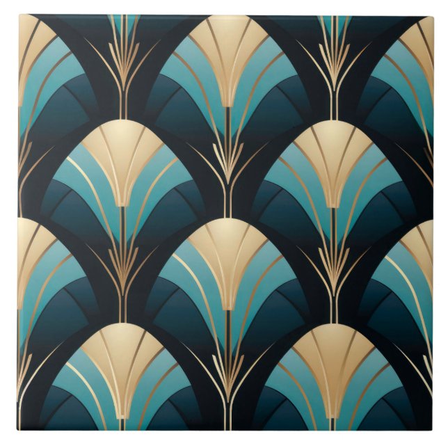 Schöne Art Deco Fan Border Keramik Tile. Fliese (Vorderseite)