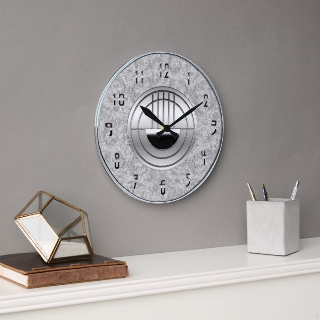Schöne Art Deco Grau und Chrome Style Uhr (Büro)