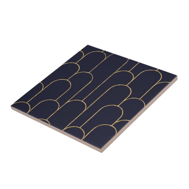 Schöne Art Deco Stil Marine und Gold Keramik Fliese (Seite)