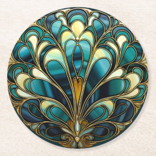 Schöne Art Deco Türkis Peacock Feathers Runder Pappuntersetzer