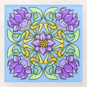 Schöne Art Nouveau-Kachel mit violetten Blumen Glasuntersetzer