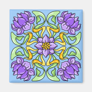 Schöne Art Nouveau-Kachel mit violetten Blumen Magnet
