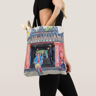 Schöne asiatische Szene Vietnam Art Pink Watercol Tasche