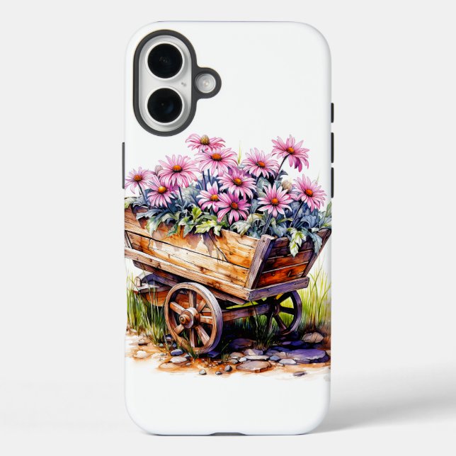 Schöne Aster-Blume in einem Radfass iPhone 16 Plus Hülle (Rückseite)