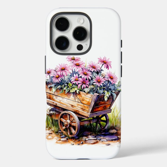 Schöne Aster-Blume in einem Radfass iPhone 16 Pro Hülle (Rückseite)