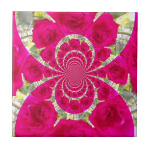 Schöne atemberaubende rote Rosen Kaleidoskop-Muste Fliese