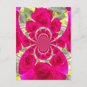 Schöne atemberaubende rote Rosen Kaleidoskop-Muste Postkarte