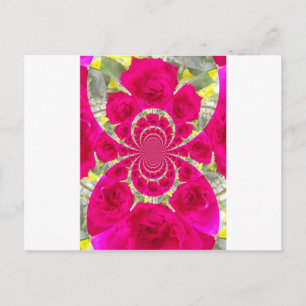 Schöne atemberaubende rote Rosen Kaleidoskop-Muste Postkarte