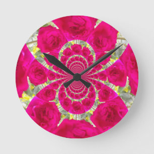Schöne atemberaubende rote Rosen Kaleidoskop-Muste Runde Wanduhr