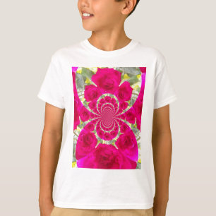Schöne atemberaubende rote Rosen Kaleidoskop-Muste T-Shirt