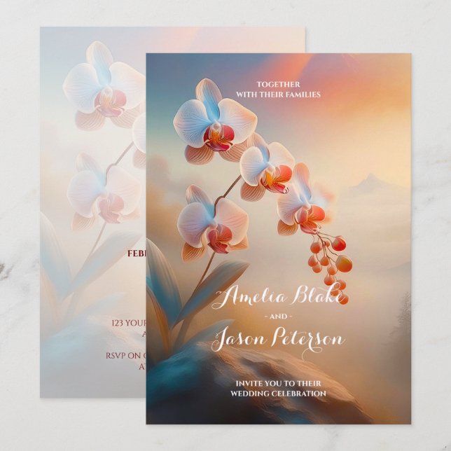 Schöne ätherische Farben Orchid | Serene Wedding Einladung (Vorne/Hinten)