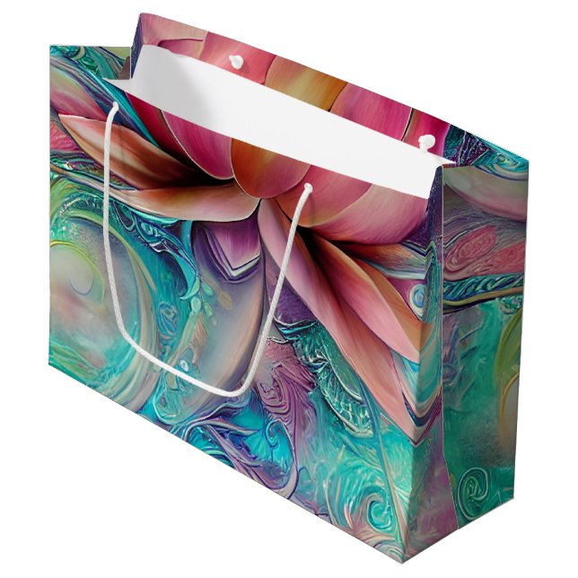 Schöne ätherische Whimsical Lotus Blume Große Geschenktüte (Vorderseite Schrägansicht)