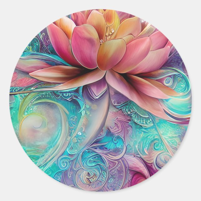 Schöne ätherische Whimsical Lotus Blume Runder Aufkleber (Vorderseite)
